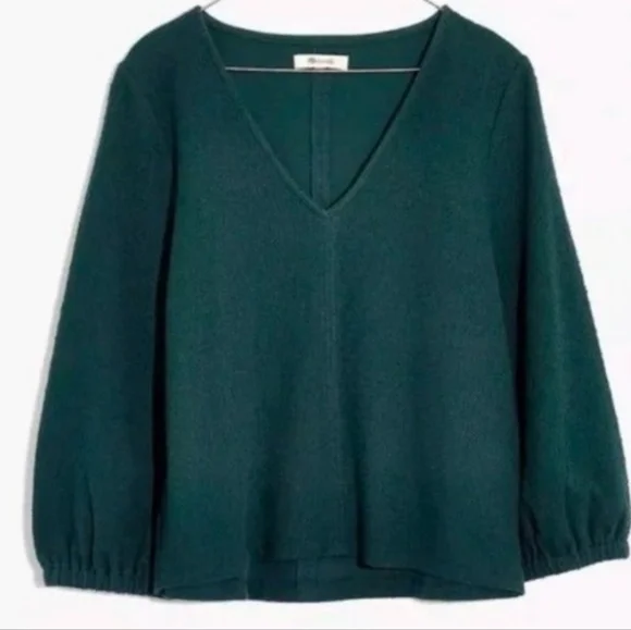 NWT MADEWELL TEXTURE&THREAD FULL SLEEVE DEEP GREEN V-NECK BLOUSE SIZE SMALL - Picture 3 of 9